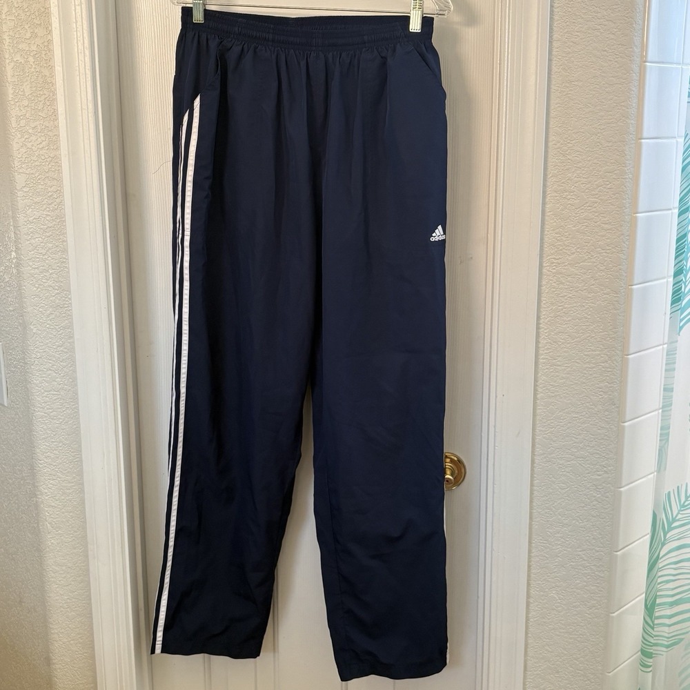 VTG Y2K Adidas Windbreaker Track Pants Men L Blue Mesh Lined 3 Stripe Climaproof